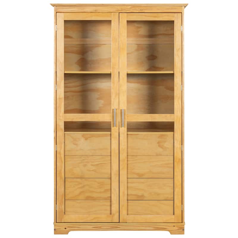 75" Height Freestanding Kitchen Storage Cabinet with Glass Doors and 4 Drawers