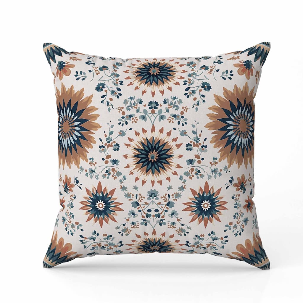 Delightful Dandelions Indoor/Outdoor Reversible Throw Pillow Coffee and Blue