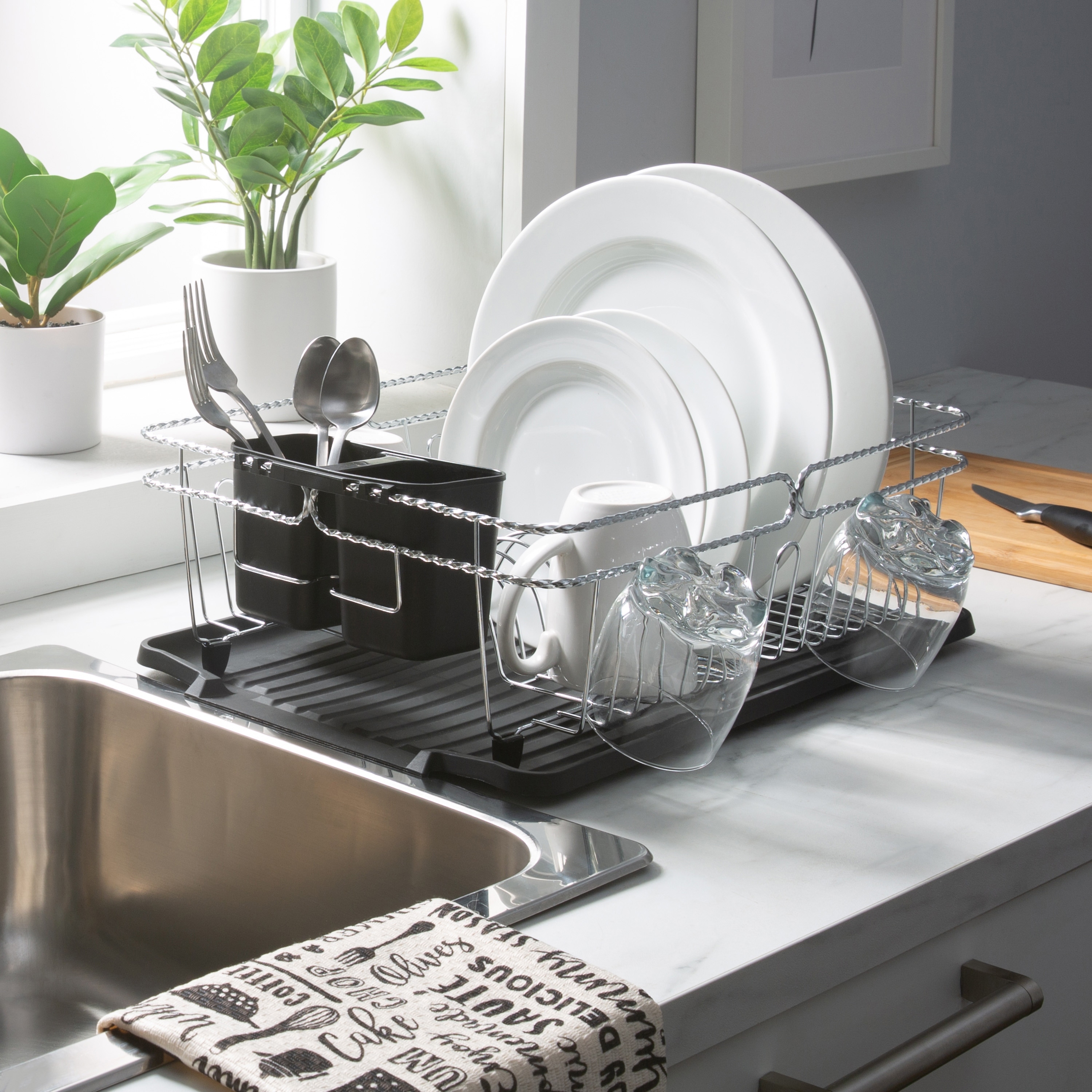 Kitchen Details Twisted Chrome 3 Piece Dish Rack in Black 16.5