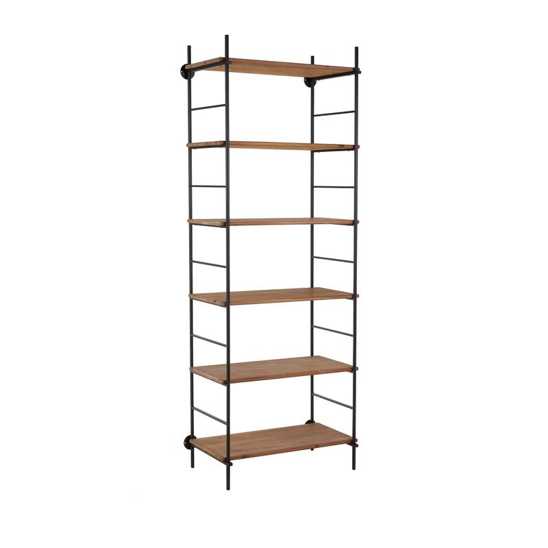 Wood Rectangular 6 Level Shelving Unit with Black Metal Ladder Frames - Brown - Roche River Decor