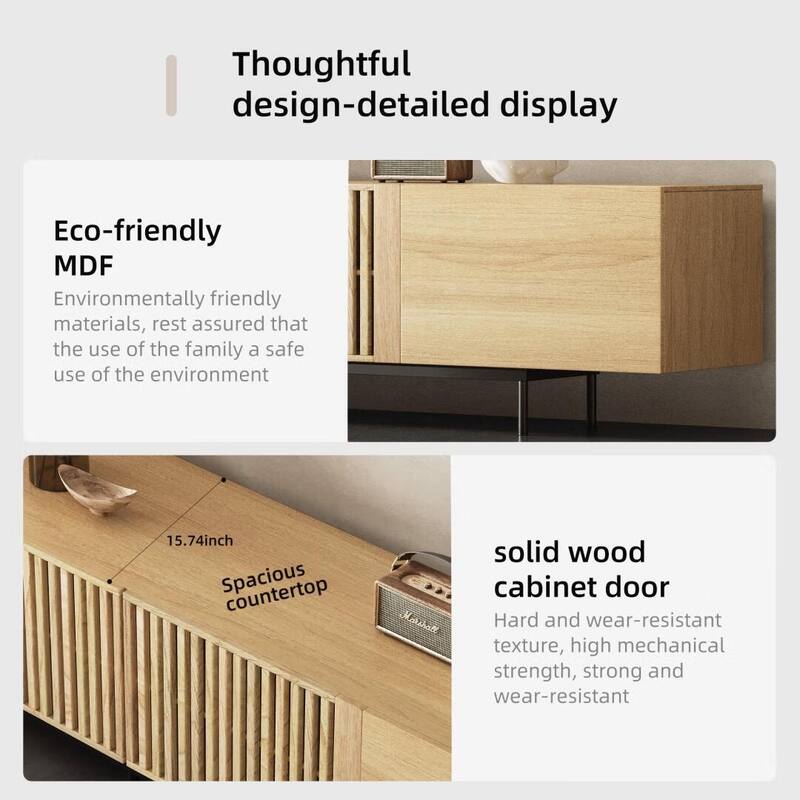 Stylish mid-century modern TV stand for up to 80" TVs. Ample storage for media devices, cable management. easy assembly.