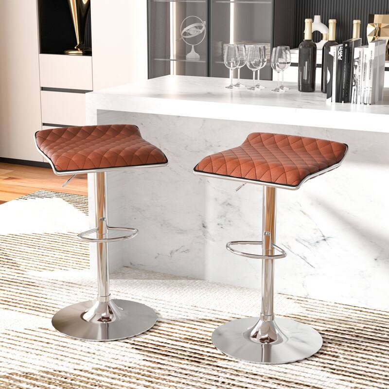 Javlergo Set of 2 Bar Stools Adjustable Swivel Counter Height Bar Chair with Footrest - Brown