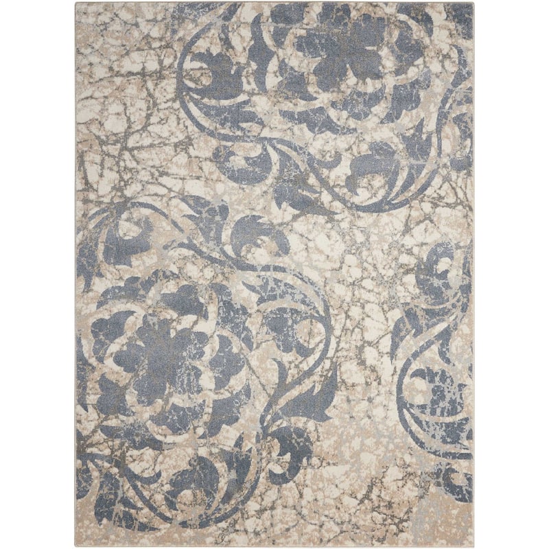 Power Loomed Distressed Floral Traditional Modern Stain Resistant Area Rug - 153' X '111' X '0.5