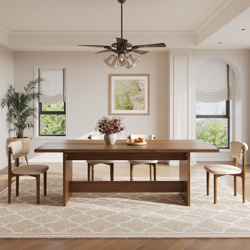 86.7" Mid Century Modern Wood Dining Table, Retangular Brown Wood Kitchen Table for 8-10