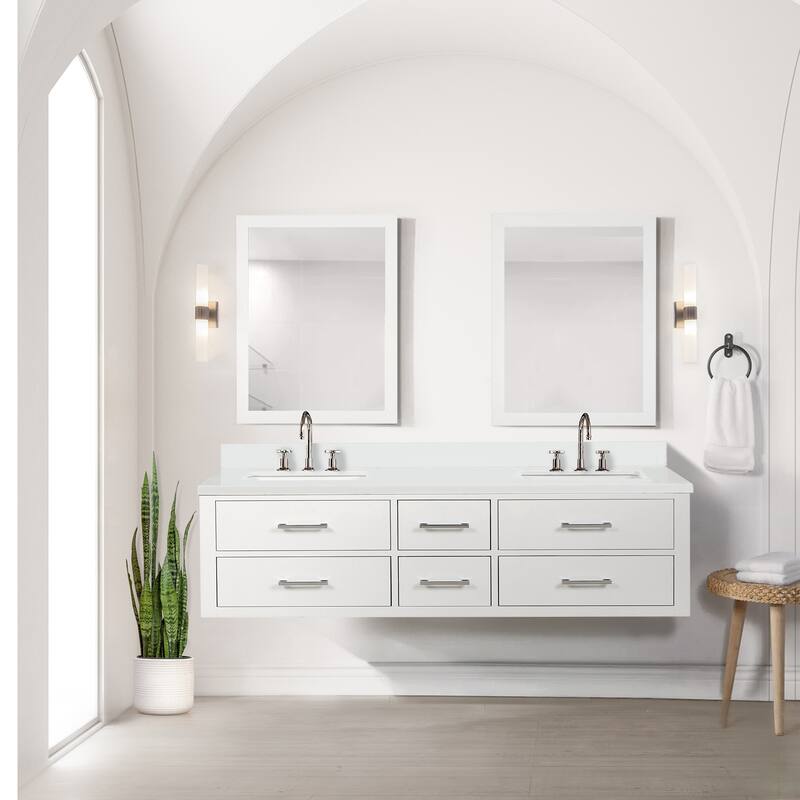 Castor 60 in W x 22 in D Black Double Bath Vanity, Cultured Marble Top, and 28 in Mirrors