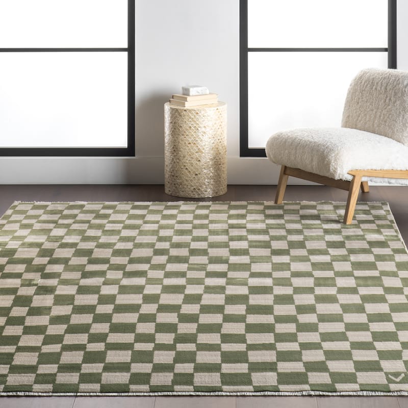 Nuloom Dominique Abstract Checkered Fringe Area Rug
