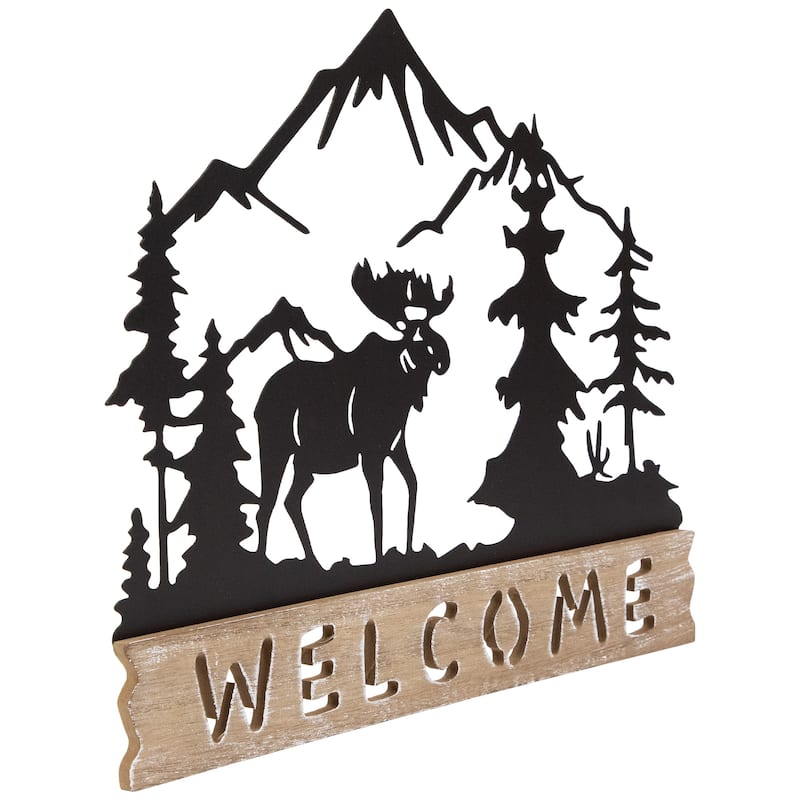 Welcome Moose Wooden Wall Sign - 11.75" - Brown