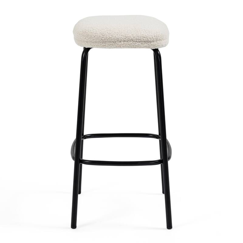 Set of 2 Ayana White Boucle Backless Counter Stool with Black Iron Legs