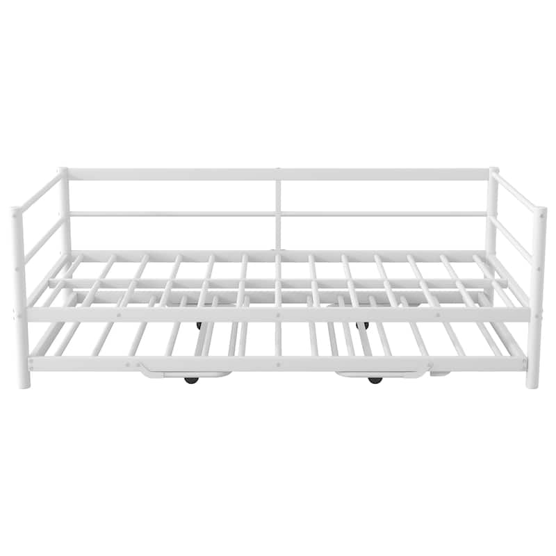 Twin Size Metal Daybed with LED Lights, Pop-Up Trundle, and 350lb Weight Capacity