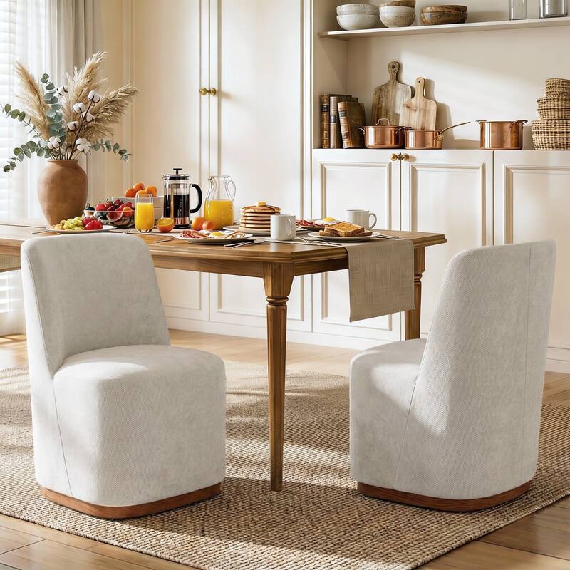 Christopher Knight Home - Modern Upholstered Rubber Wood Dining Chairs with High Back - Set of 2 - Beige