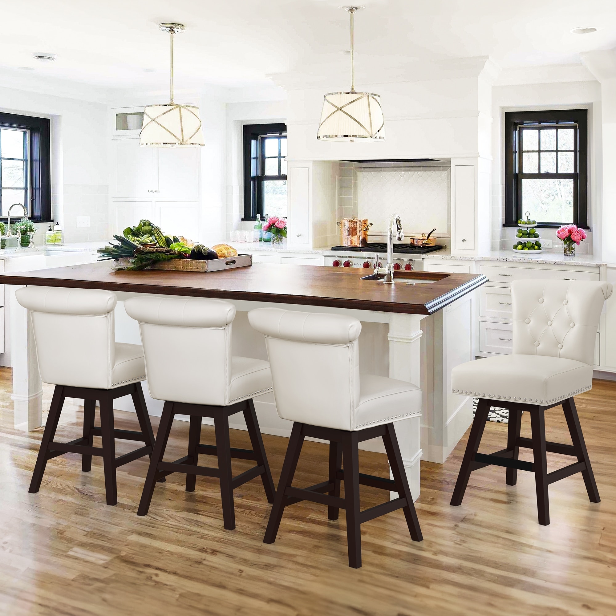 Fabric Counter Height Stools with Nailhead Trim, Set of 2
