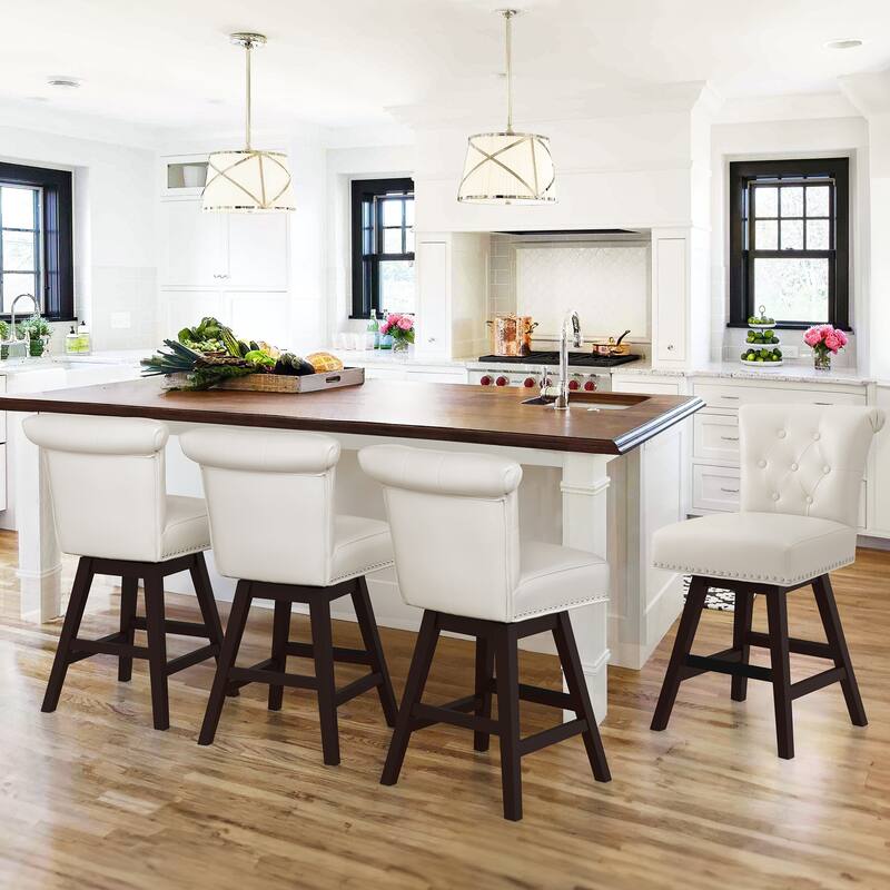 Modern 26.in Swivel Bar Stool Armless Counter Height Stool with Wooden Legs for Kitchen Island