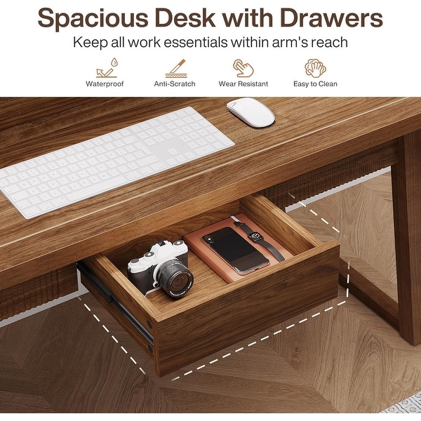 55 Inches Solid Wood Computer Desk with Drawer - On Sale - Bed