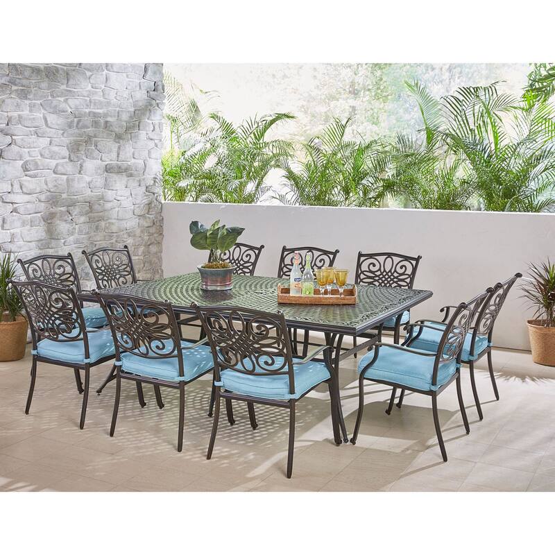 Hanover Traditions 11-Piece Dining Set in Blue with Ten Stationary Dining Chairs and an Extra-Long Dining Table