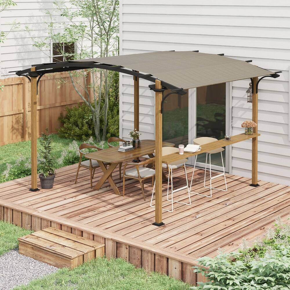 Outsunny 12' x 10' Outdoor Pergola, Pergola Canopy with Bar Counter, UV-resistant Arched Top, Aluminum and Steel Frame