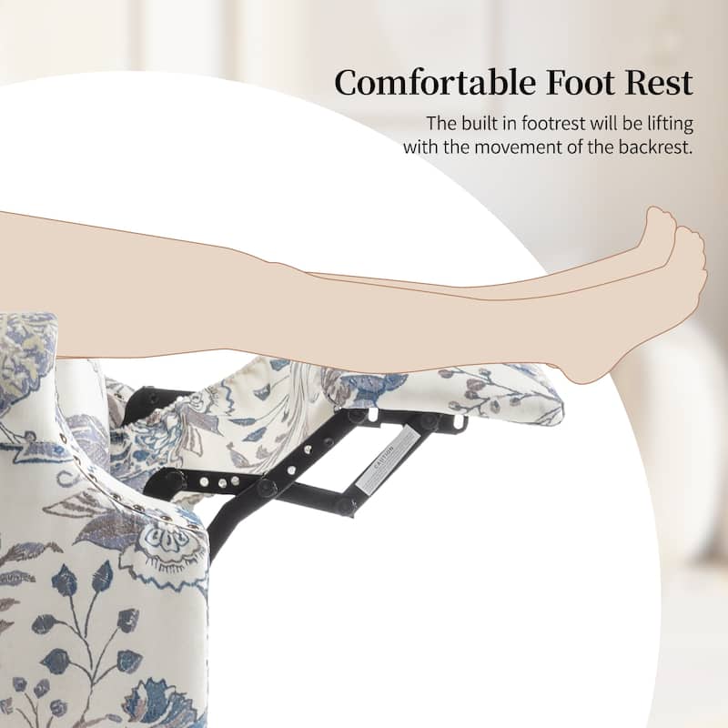 UIXE 2 Set Roderich Farmhouse Floral Print Push Back Recliner Chair