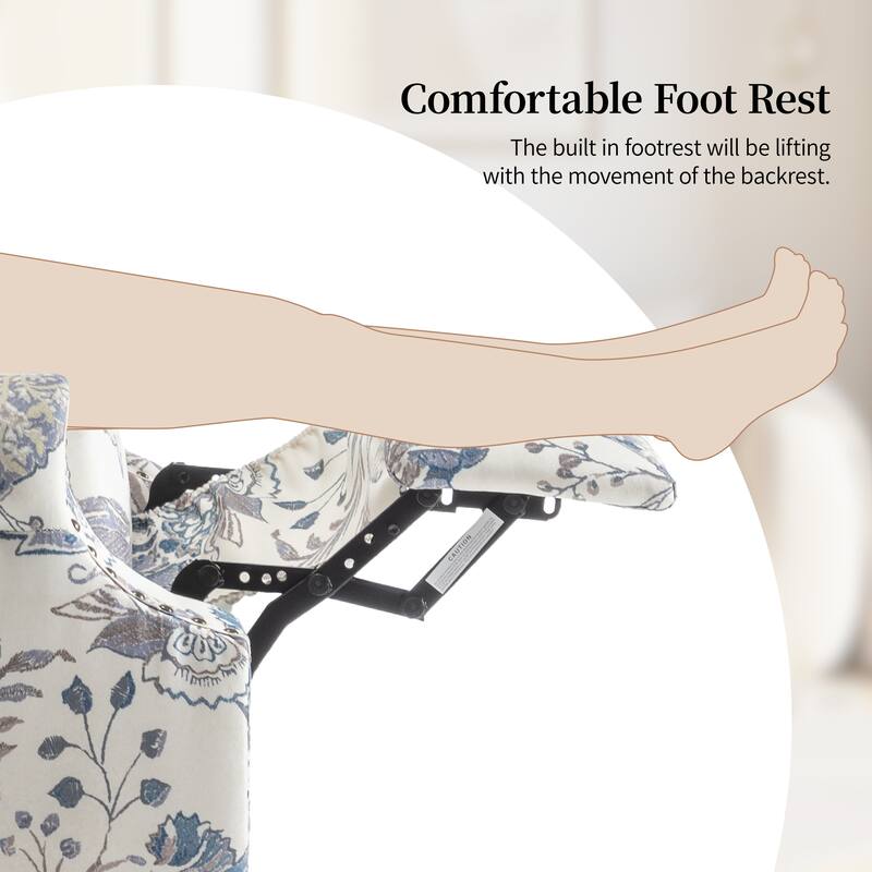 UIXE Roderich Farmhouse Floral Print Push Back Recliner Chair