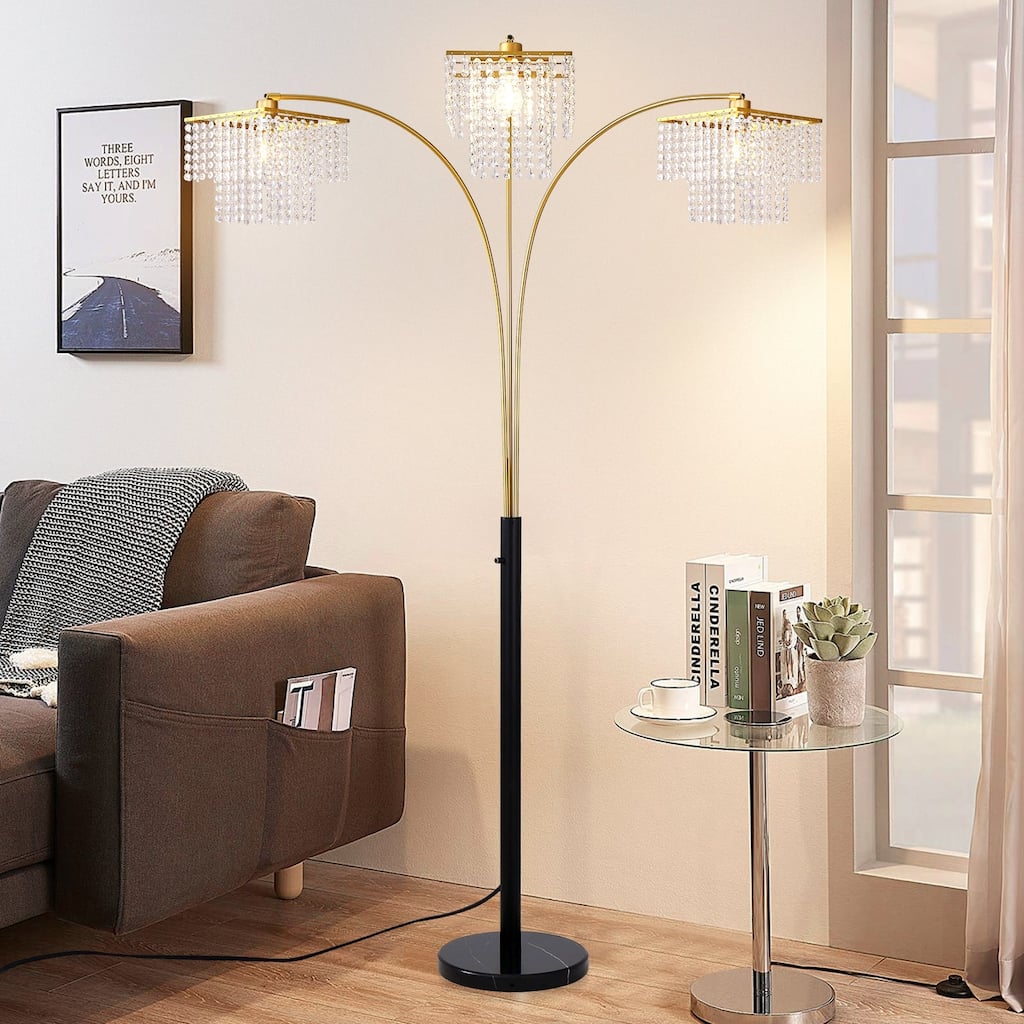 Brio 90" 3-Light Modern Gold Crystal Arc Floor Lamp - 85