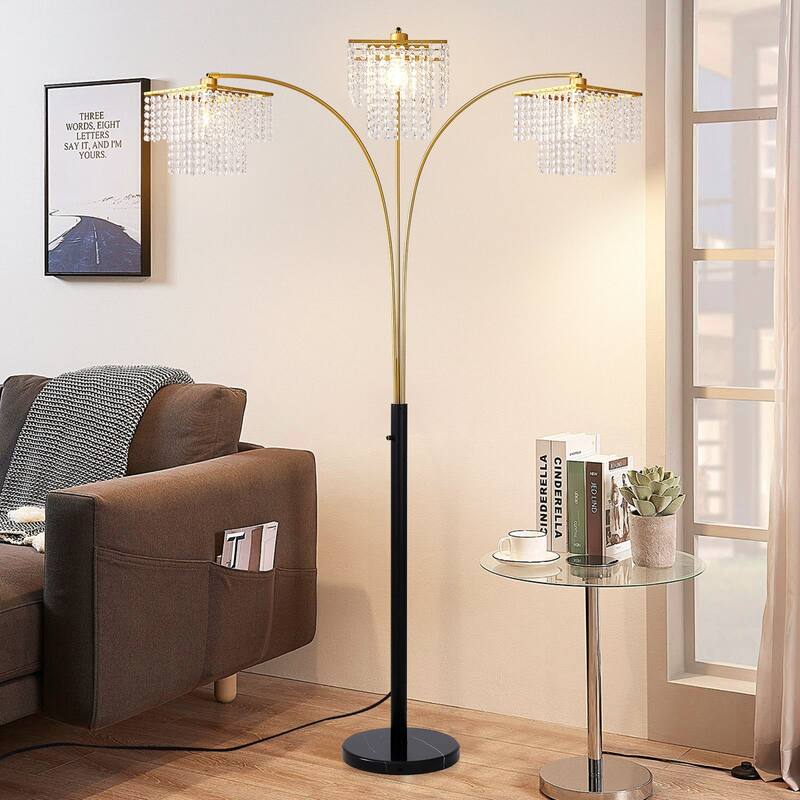 Brio 90" 3-Light Modern Gold Crystal Arc Floor Lamp - 85