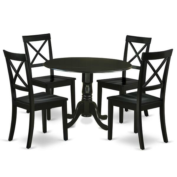 Shop Round 42 Inch Table And Wood Seat Chairs Kitchen Set In Black Finish Number Of Chairs Option Overstock 28712125