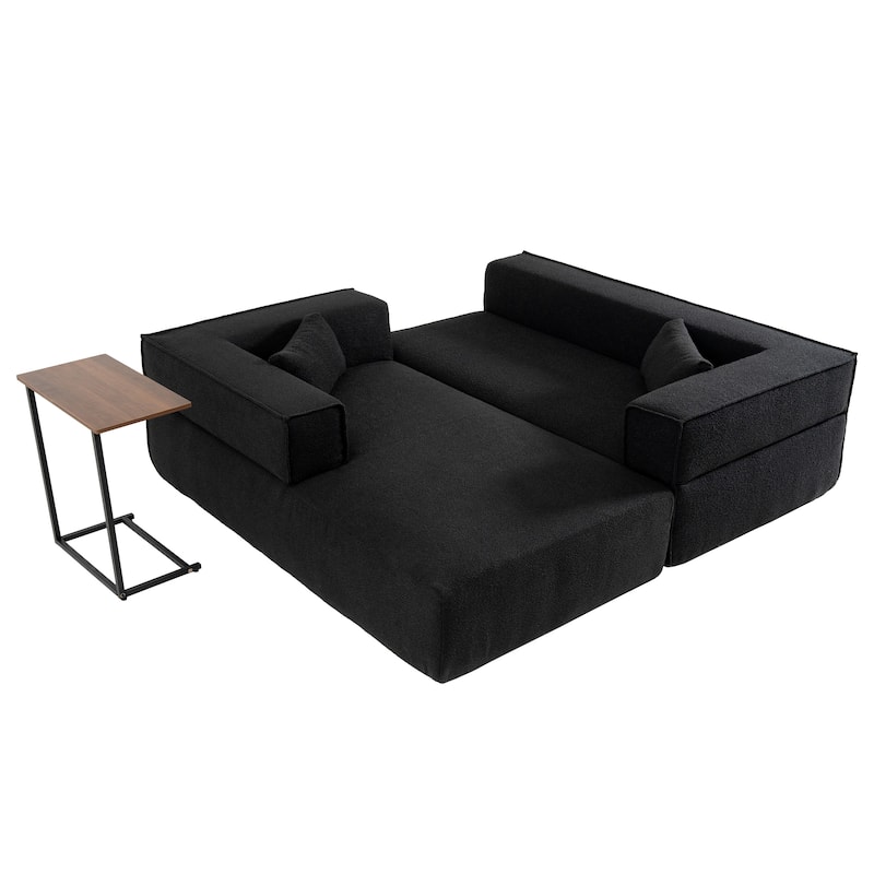 L Shaped Boucle Fabric Sectional Sofa w/ Chaise Lounge, Side Table, Pillows