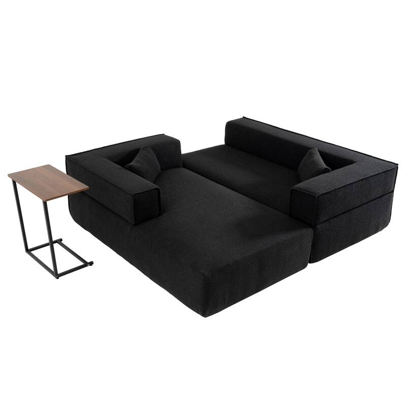 Modular Sectional Sofa with Side Table, Upholstered Cloud Sofa with L-Shaped Chaise Lounge, Full-Compressed Deep Seat Sofa