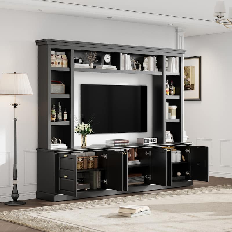 Wall Unit Entertainment Center for TVs up to 70", Wood TV Stand with Bookshelves, Media Console Cabinet with Adjustable Shelves