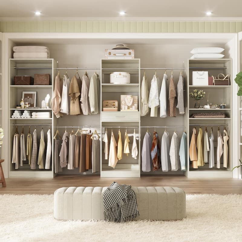 Set of 3 Closet Organizer Extendable Hanging Rods, Adjustable Closet System with Drawers and Shelves