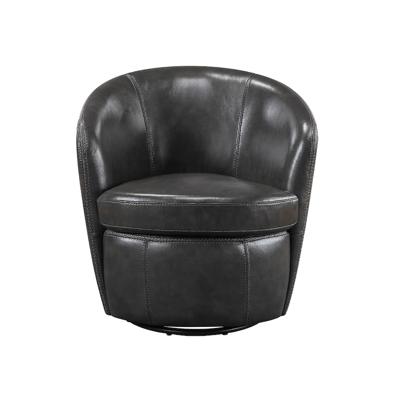 Dey Swivel Barrel Chair with Curved Back, Smoky Gray Top Grain Leather