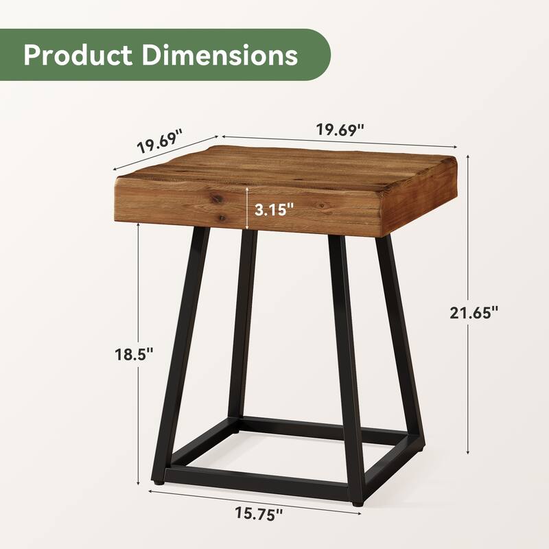 Solid Wood Industrial Nightstand with Metal Frame