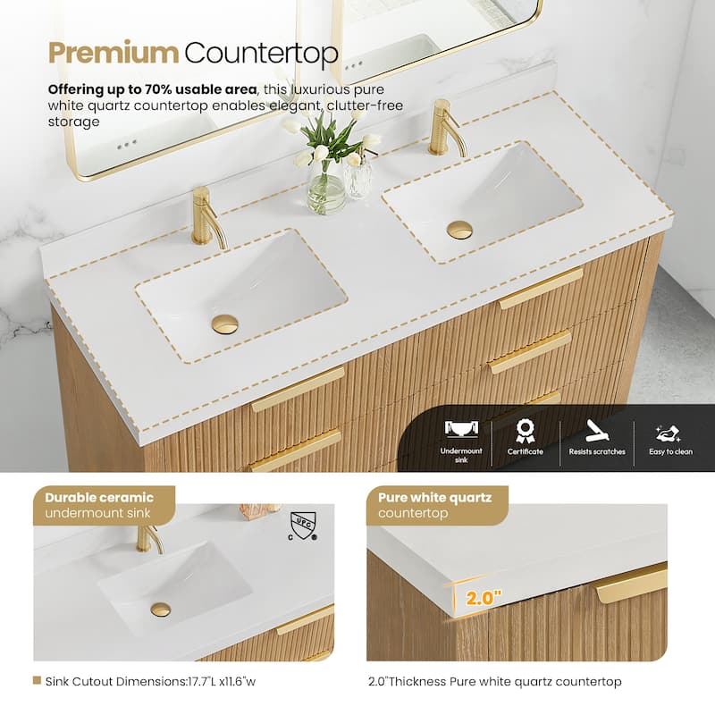 Santarem Double Vanity with Pure White Quartz Stone Top without Mirror