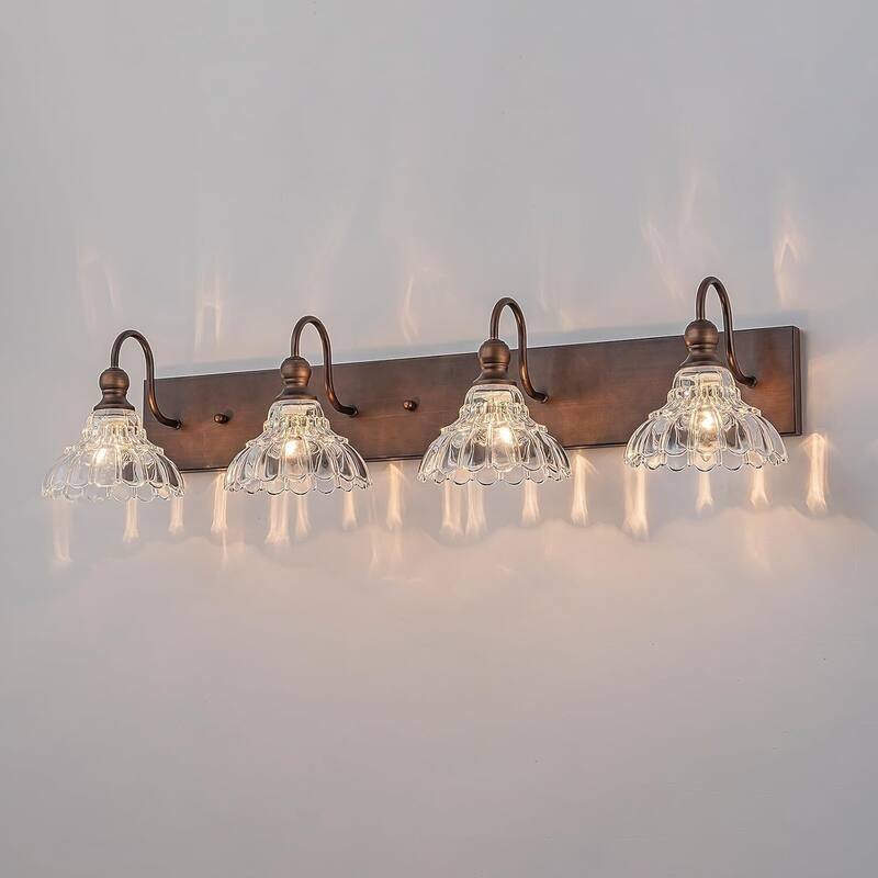 3/4-Light Vintage Bathroom Vanity Light with Clear Trumpet Glass Shades
