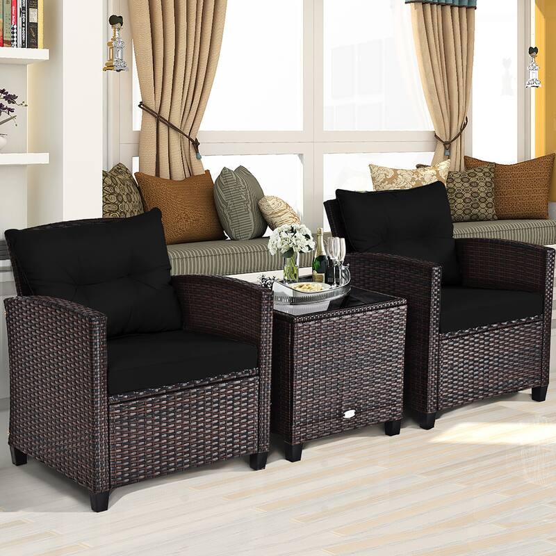 Costway 3PCS Patio Rattan Furniture Set Cushioned Conversation Set - See Details