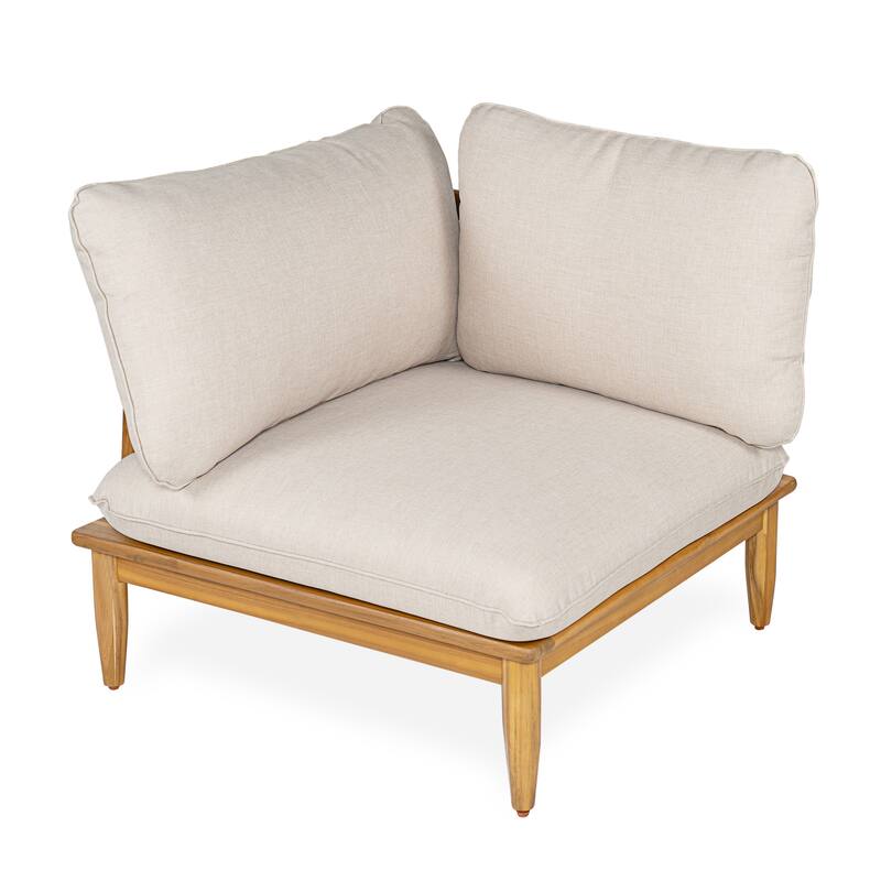 Scott Living Sacova Outdoor Acacia Wood V Shape Seating Set, Teak Finish Frame with Beige Cushion