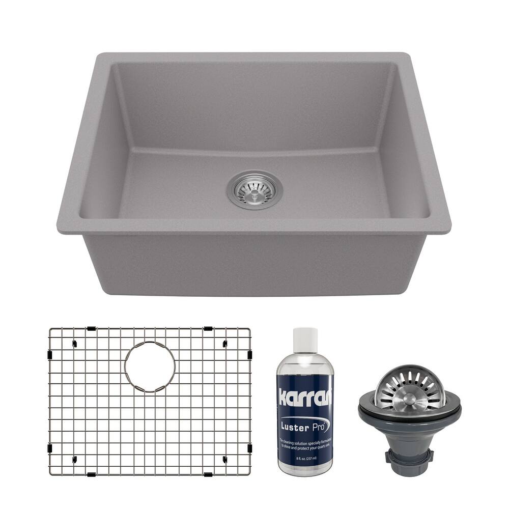 Karran Undermount 24.38 in Single Bowl Quartz Kitchen Sink Kit