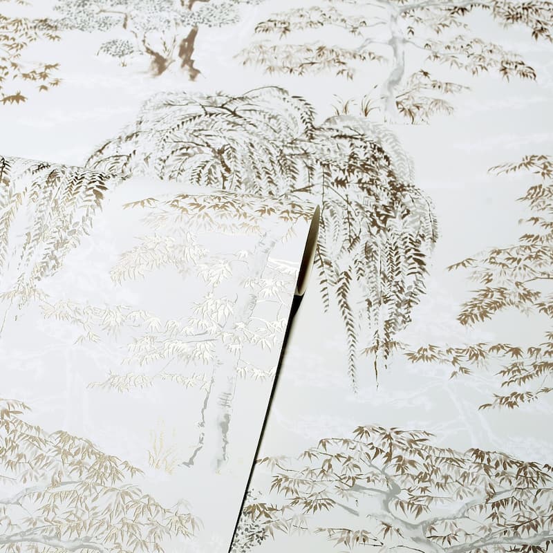 Oriental Tree Garden Natural Wallpaper - 20.8 in. W x 33ft L - Double Roll