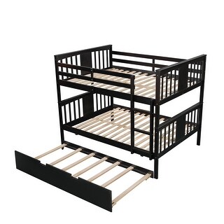 Full over Full Wood Bunk Bed with Twin Size Trundle,3-Step Build-In Ladder and Drawer