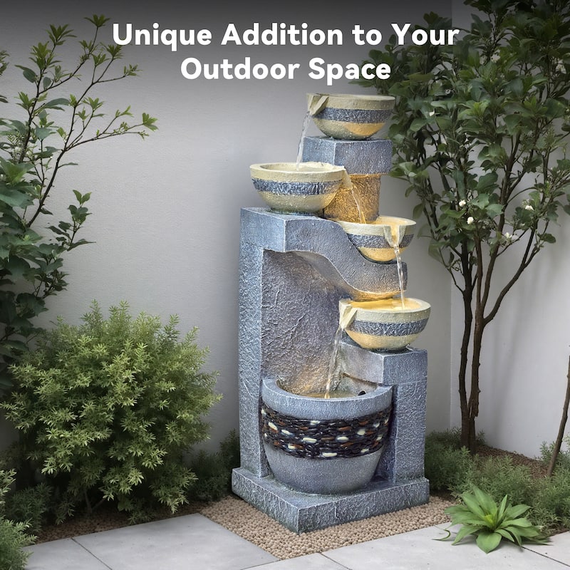 Stone-Texture Weather Resistant Garden Polyresin 3-Tier Cascading Waterfall Fountain