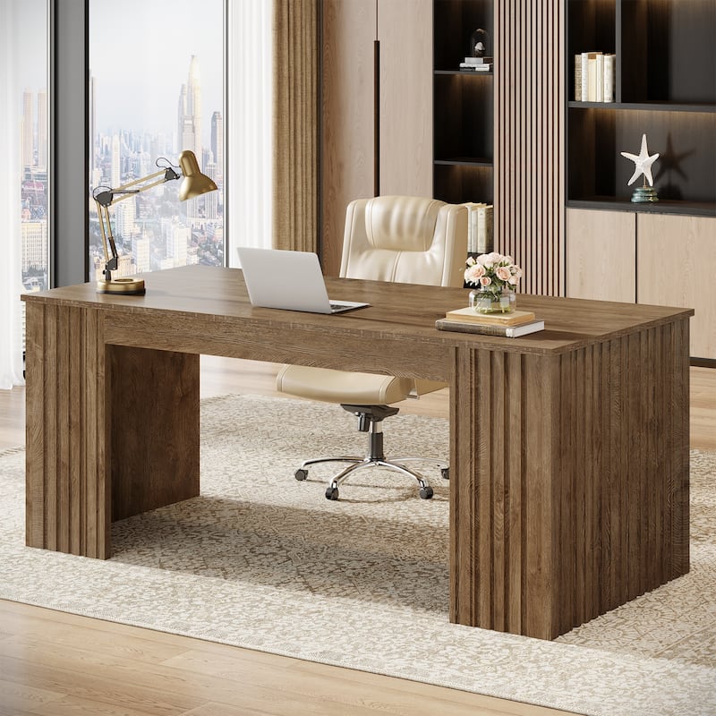 63 Inch Large Office Computer Desk for Home Office - Brown