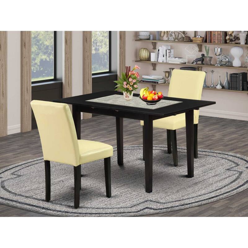 HomeStock 3-Piece Black Finish Rectangular Solid Wood Top With Butterfly Leaf Dining Table Set