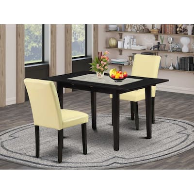 HomeStock 3-Piece Black Finish Rectangular Solid Wood Top With Butterfly Leaf Dining Table Set