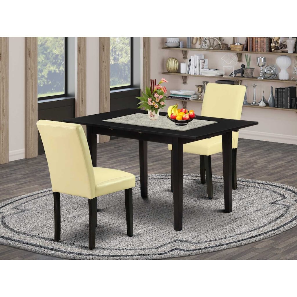 HomeStock 3-Piece Black Finish Rectangular Solid Wood Top With Butterfly Leaf Dining Table Set