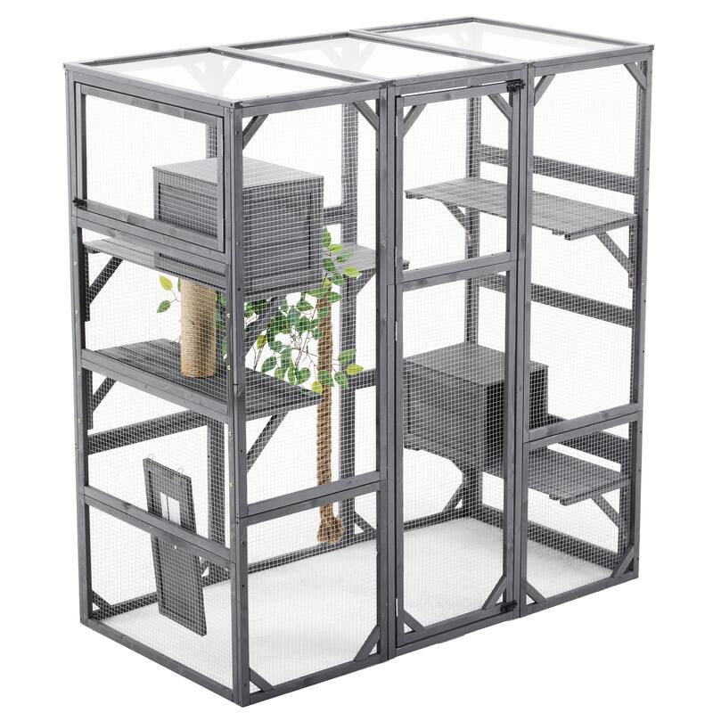 Roomfitters Outdoor Cat House Catio Enclosure Double Door Balcony Playpen with Platforms and Condos for 1-3 Cats