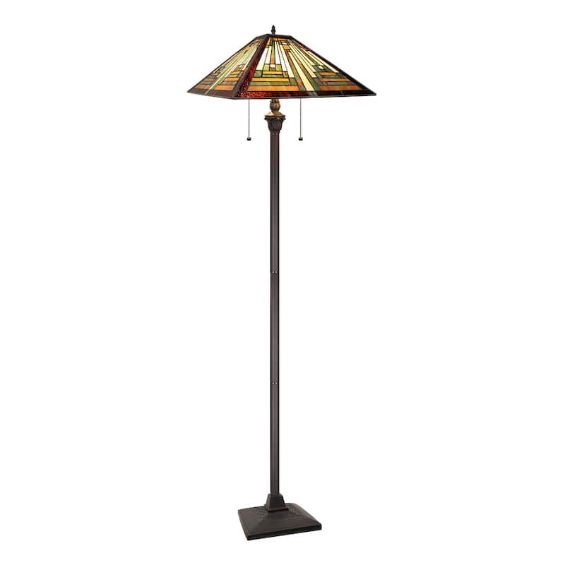 Mission Tiffany-Style 2-Light Blackish Bronze Floor Lamp 18" Shade