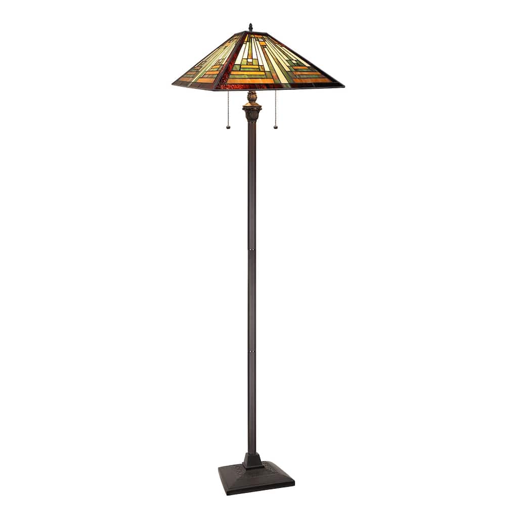 Mission Tiffany-Style 2-Light Blackish Bronze Floor Lamp 18" Shade