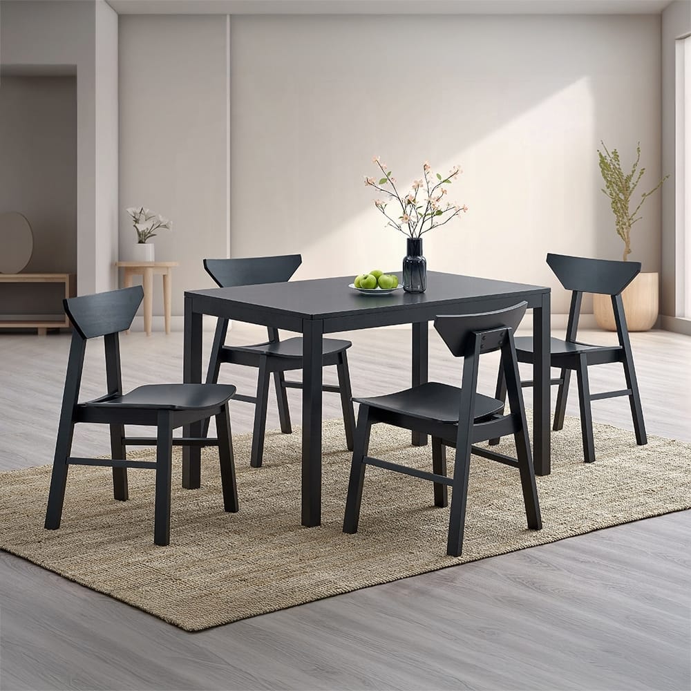 Modern Contemporary Black Finish 5pc Dining Set Table and 4 Side Chairs Wooden Dining Kitchen Furniture