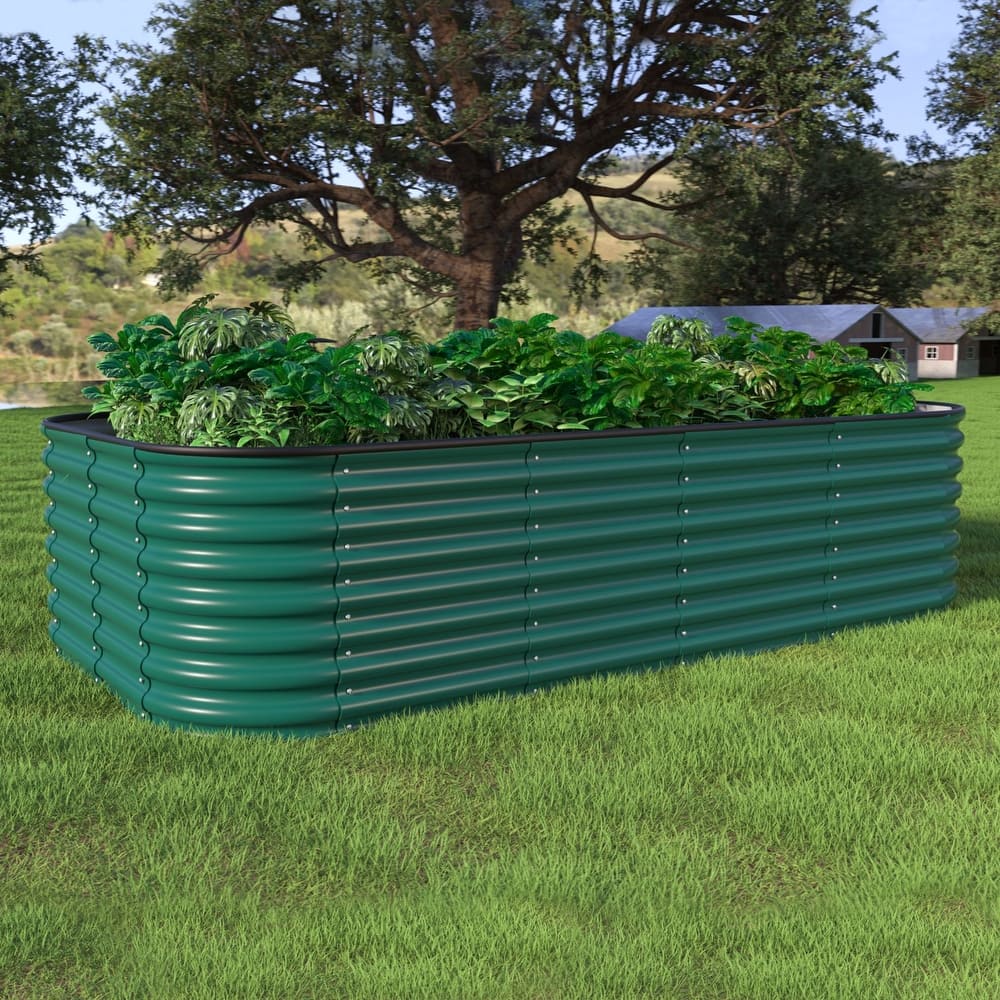 VEIKOUS 24''H Galvanized Raised Garden Bed, Durable Outdoor Planter Box with Rust-Resistant Steel