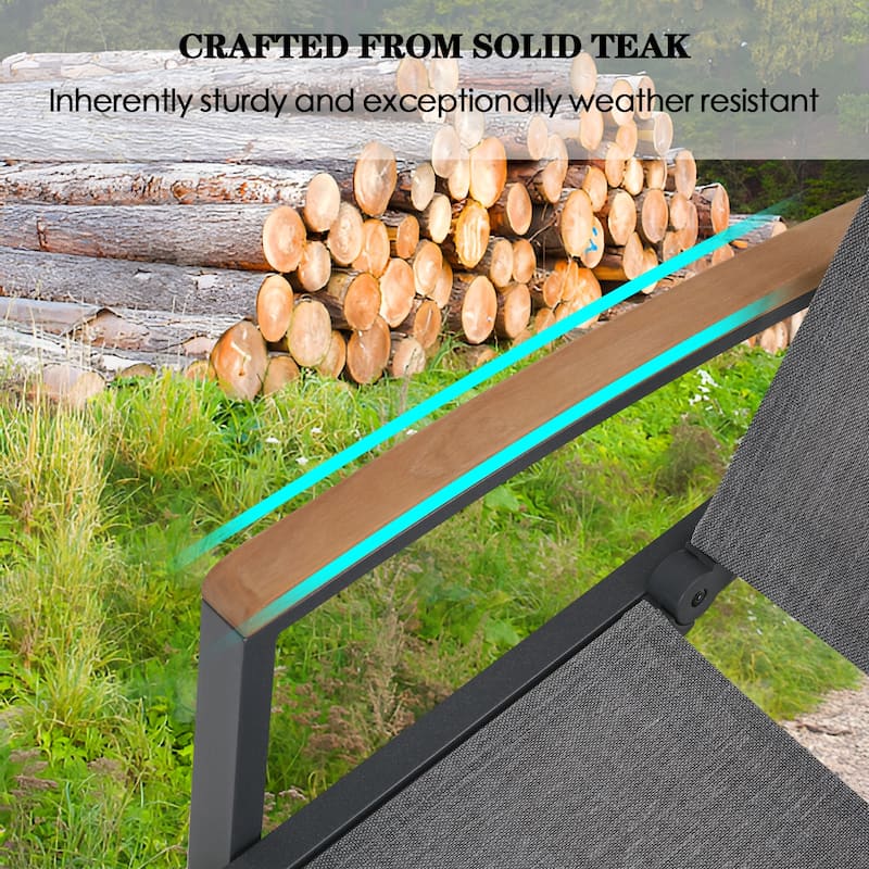 Outdoor Lounge Chairs with Adjustable Backrests and Teak Armrests