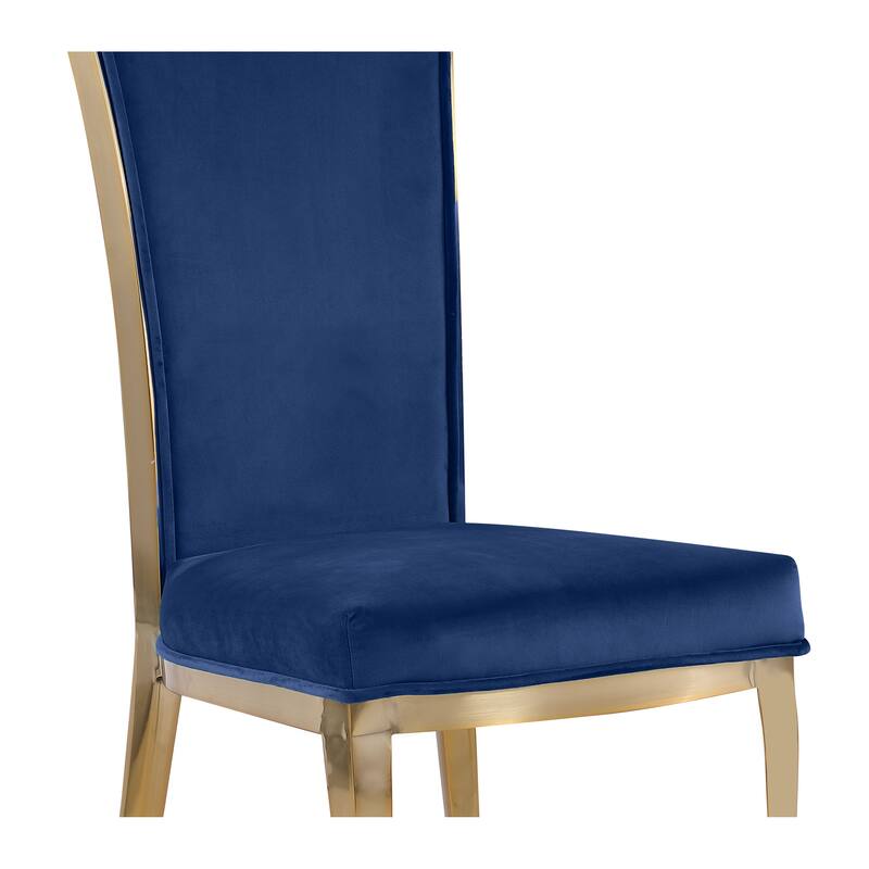 Somette Contemporary Blue Velvet High Back Side Chair, Set of 2 - Dining height