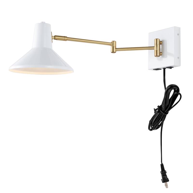 Max Swing Arm 1-Light Modern Midcentury Iron USB Charging Port LED Sconce, by JONATHAN Y